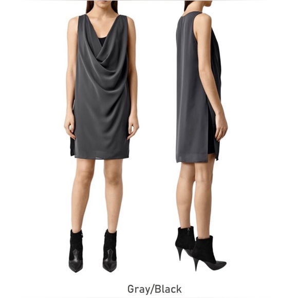 ALL SAINTS grey Black Georgette Draped Layered - Picture 1 of 5